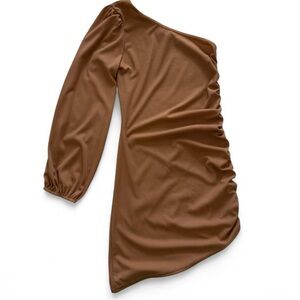 PrettyLittleThing One-Shoulder Brown Dress